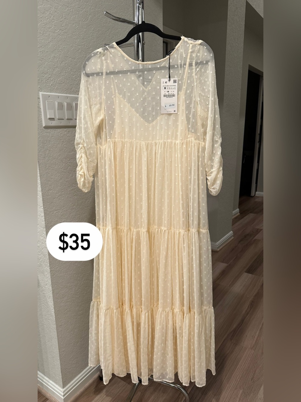 Zara Ivory Swiss Dot Tiered Dress